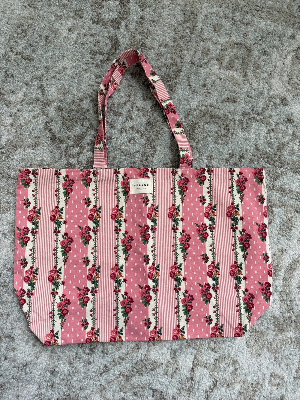 Sezane Pink Rose Stripe Tote